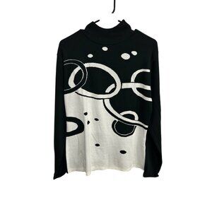 Jessica Ash Retro Black White Abstract Circle Turtleneck Sweater Size L Statemen